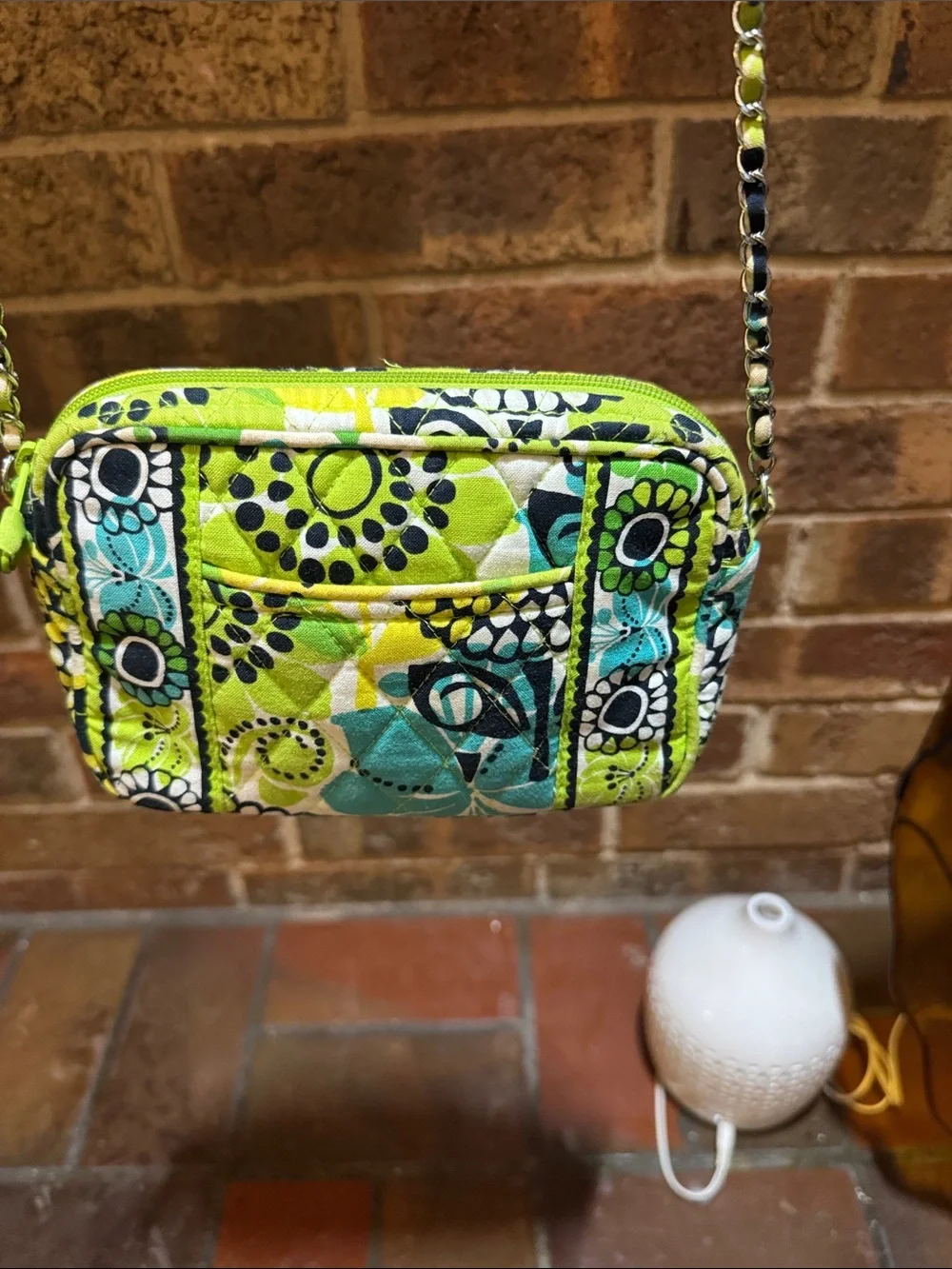 Vera Bradley Neon Green Printed Crossbody Bag with Chain Strap